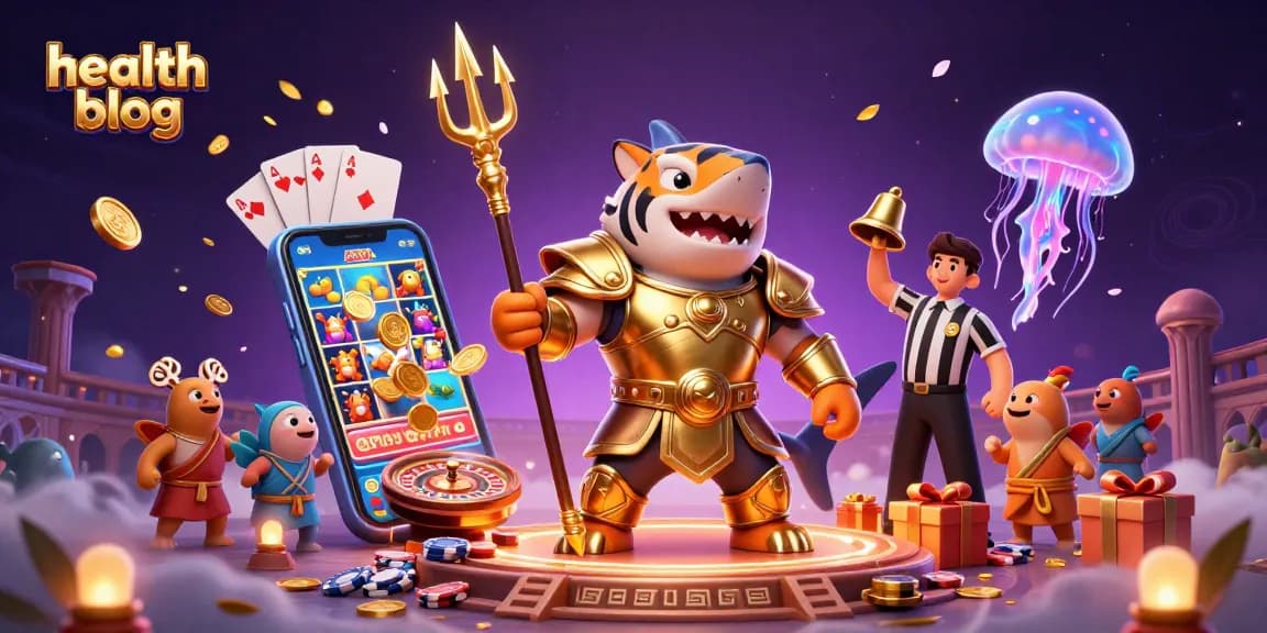 Engage with the health blog's vibrant casino world featuring a tiger shark and lively game elements.