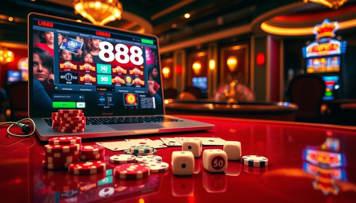 Experience the excitement of U888 with vibrant casino elements and engaging gameplay.
