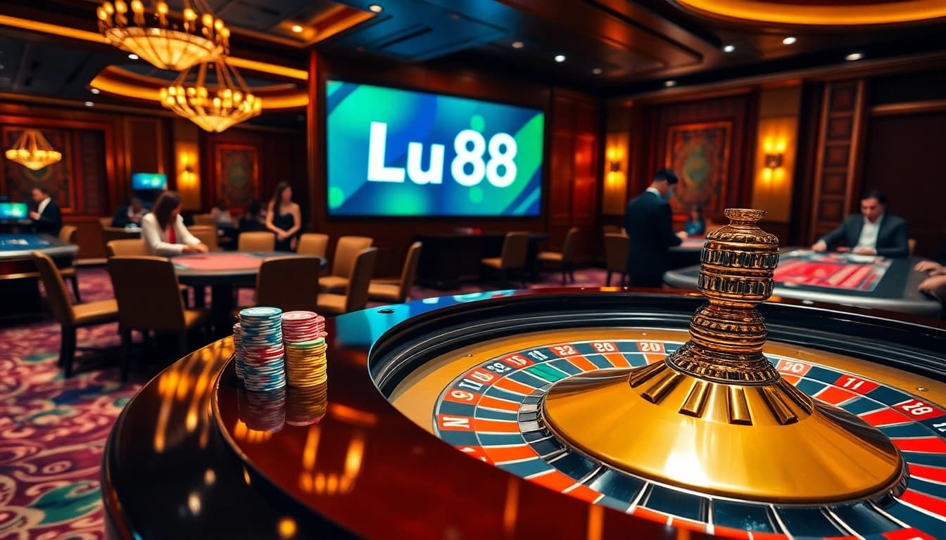 Exciting gameplay at Lu88 online casino with vibrant roulette table and engaged players.