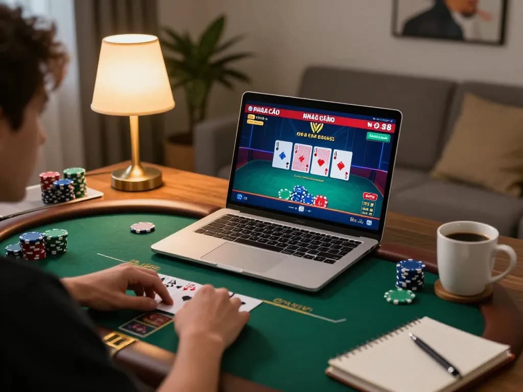 Player enjoying an online casino game on their laptop, highlighting limited-time NHÀ CÁI VUA88 promotions and live action.