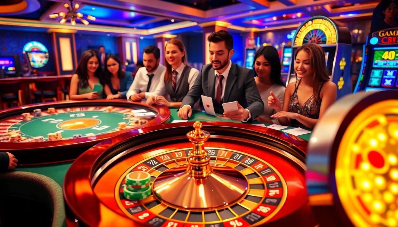 8k8 casino players enjoying a thrilling game at an elegant roulette table in a vibrant setting.