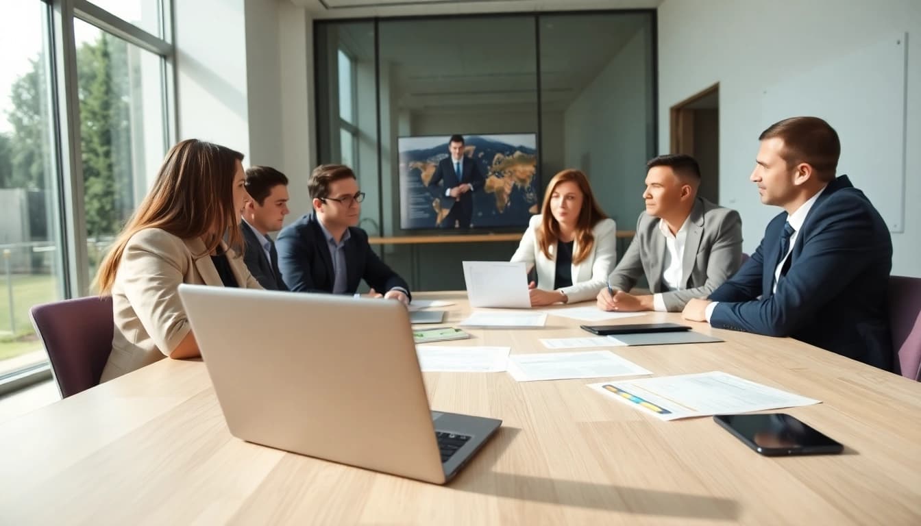 Landlords strategizing on guaranteed rent in Chesham at a modern office meeting.