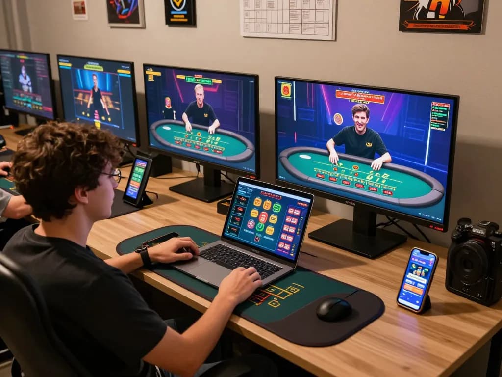 Engaged user experiencing the excitement of XO88 online blackjack with multiple screens.