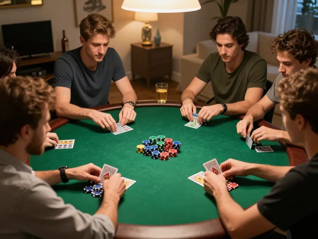 MAY88 poker night with friends enjoying competitive gameplay and vibrant chips.