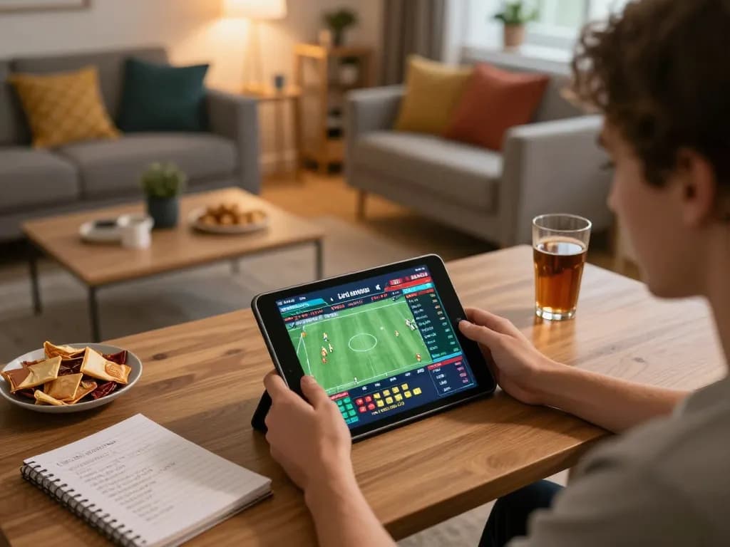 LUCK8 player engaging in live sports betting while enjoying a comfortable home setting.