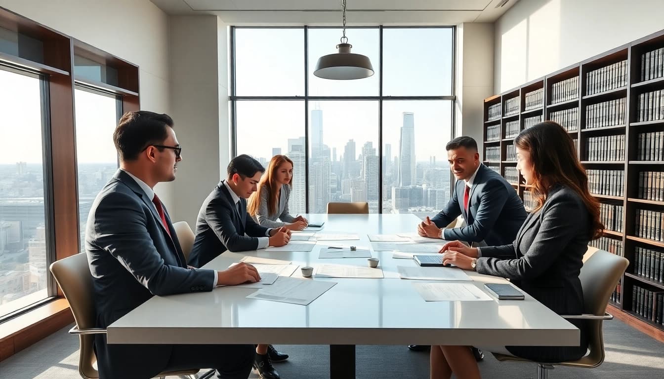Legal Recoveries discussion among a professional team of lawyers at a conference table.