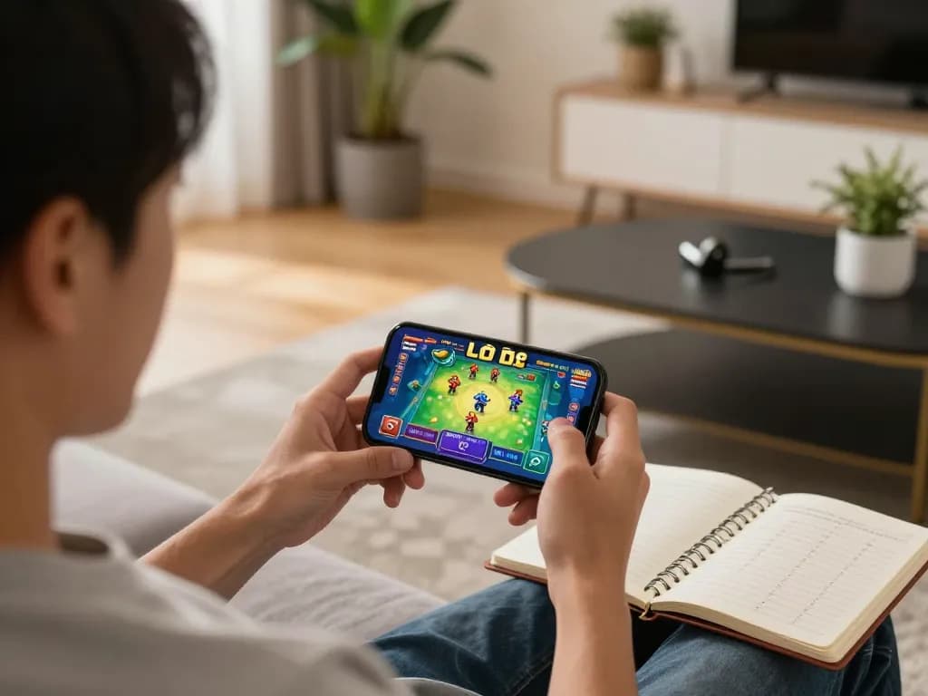 Lô đề online app displayed on a smartphone with a player immersed in the game