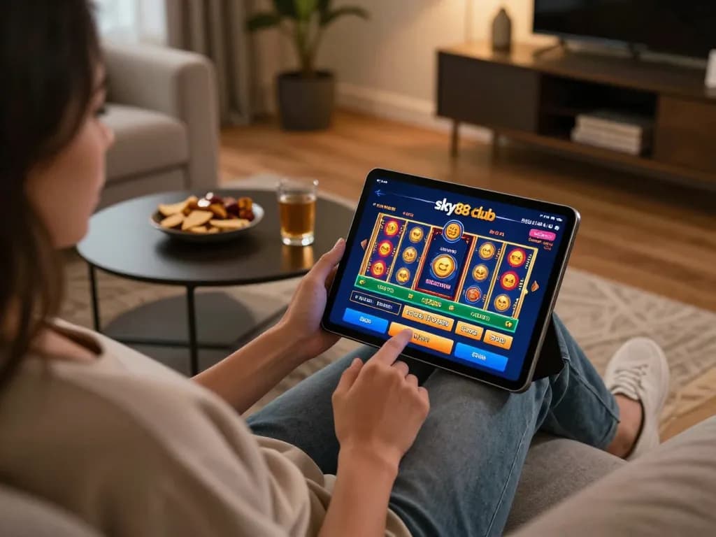 Engaging gameplay on the sky88 club app in a cozy home setting with a stylish atmosphere