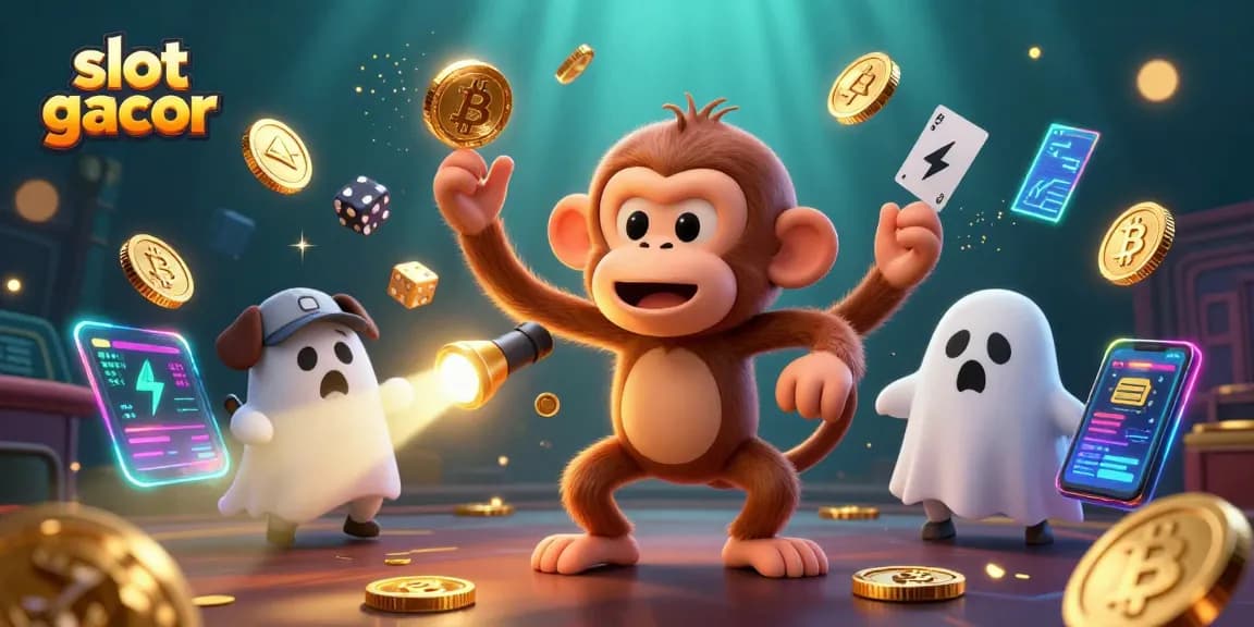 Experience the thrill of slot gacor as cartoon characters juggle golden coins in a lively casino scene.