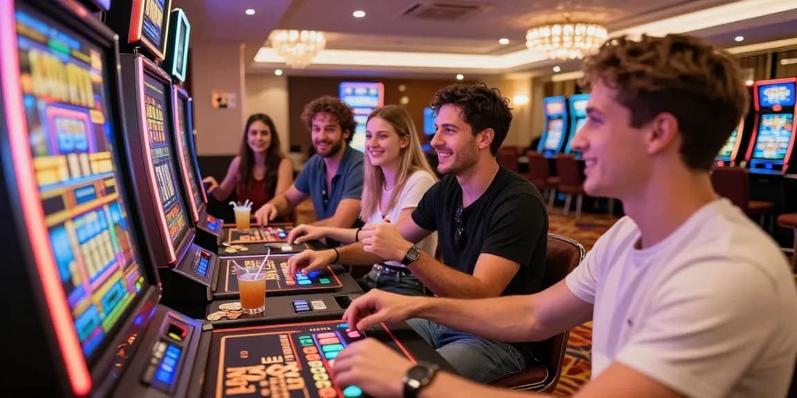 Friends enjoying the excitement of slot depo 5000 gaming in vibrant casino atmosphere.
