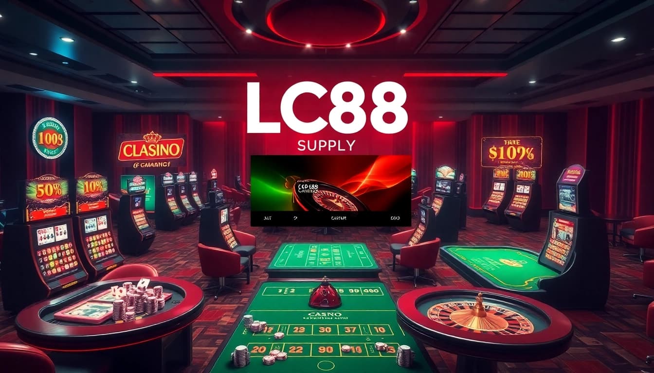 Experience thrilling gameplay at https://lc88.supply/ with vibrant casino tables, poker chips, and slot machines.
