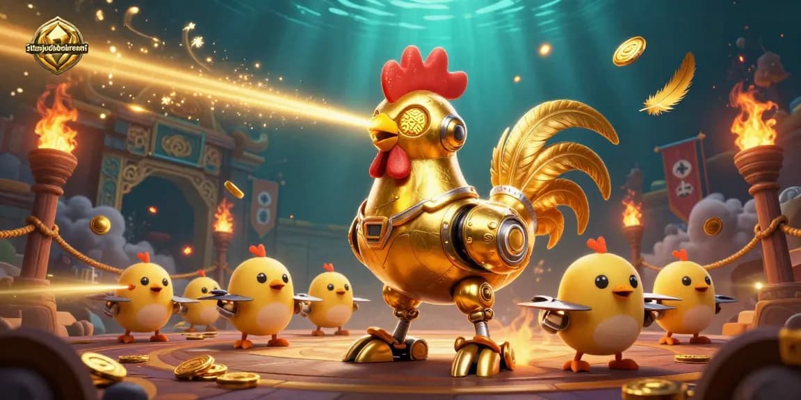 Experience lively betting action with situsjudibolaresmi's golden rooster robot and chick drones.