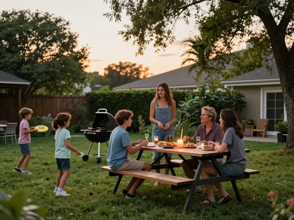 Family enjoying a summer barbecue outdoors with Best Mosquito Repellent ensuring comfort and protection.