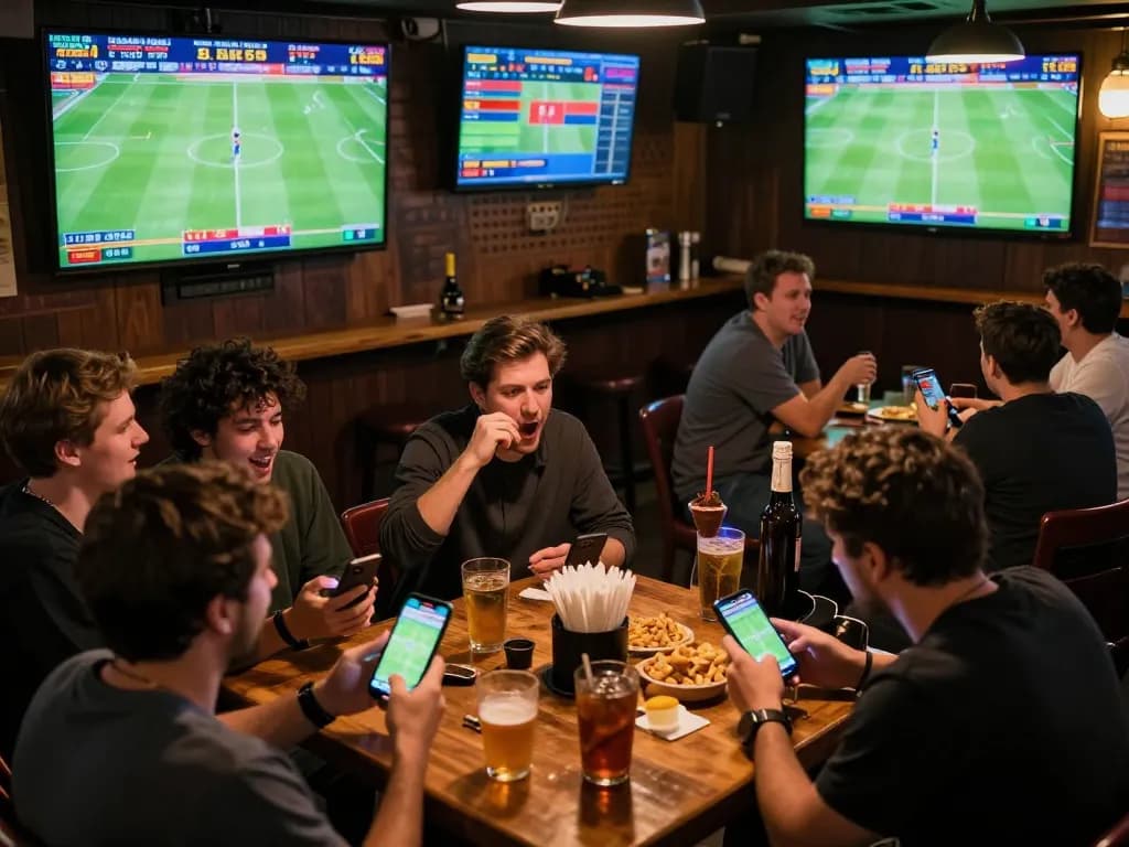 Xoilac TV users engaging in sports betting excitement while watching live matches with friends and using mobile apps.
