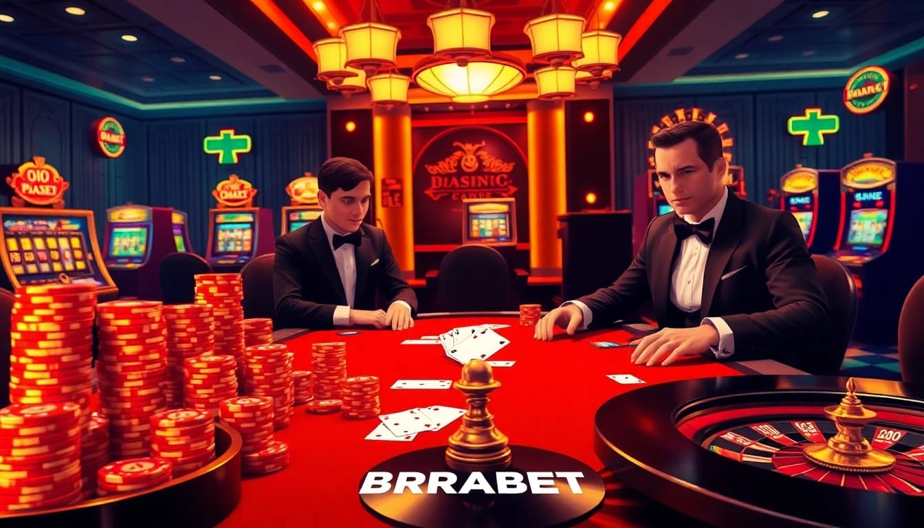 Experience the thrill of BRABET with a high-stakes poker scene and vibrant gaming elements.