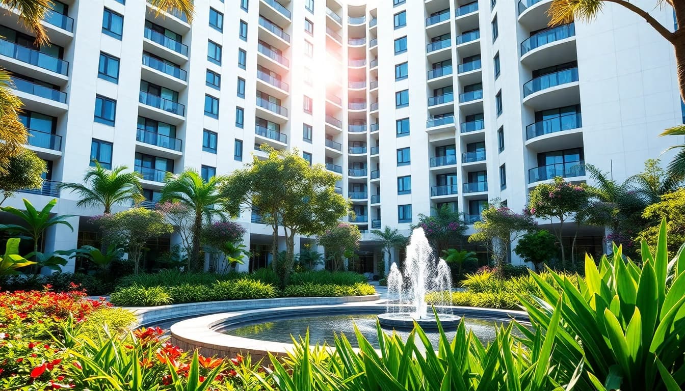 Showcase modern luxury living at tampines ec with elegant landscaping and bright surroundings.