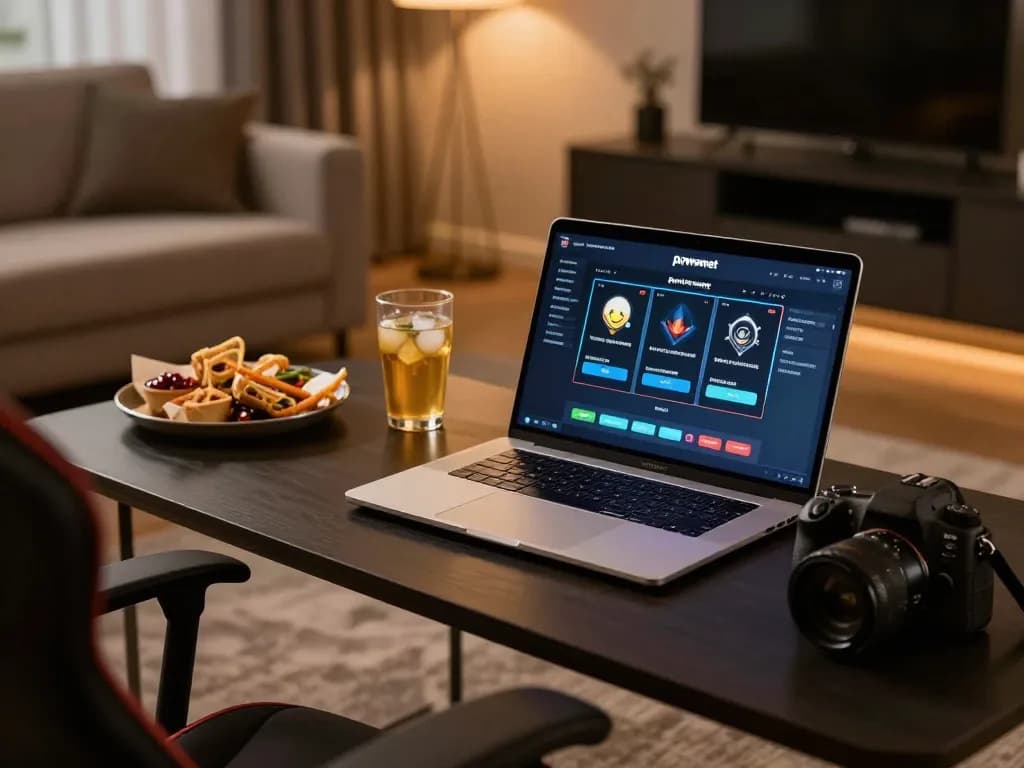 Engaging player enjoying powernet slot on laptop in a cozy living room atmosphere