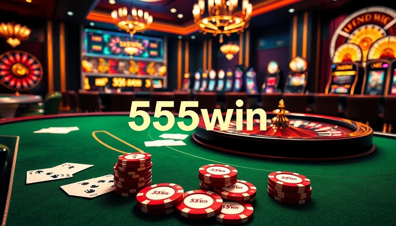 Experience the thrill of gambling at 555win's luxurious poker table and roulette wheel.