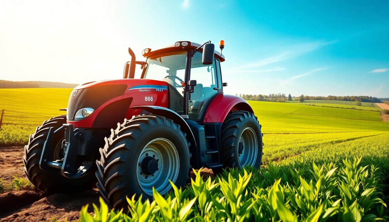 AF88 tractor performing efficiently in a lush field setting.