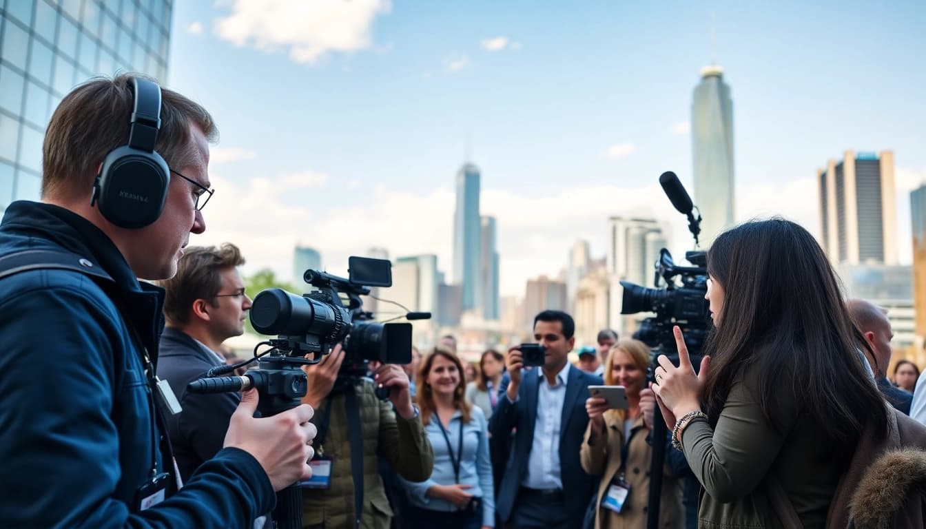 Usa Today journalists report live from a bustling city, showcasing diversity and energy.