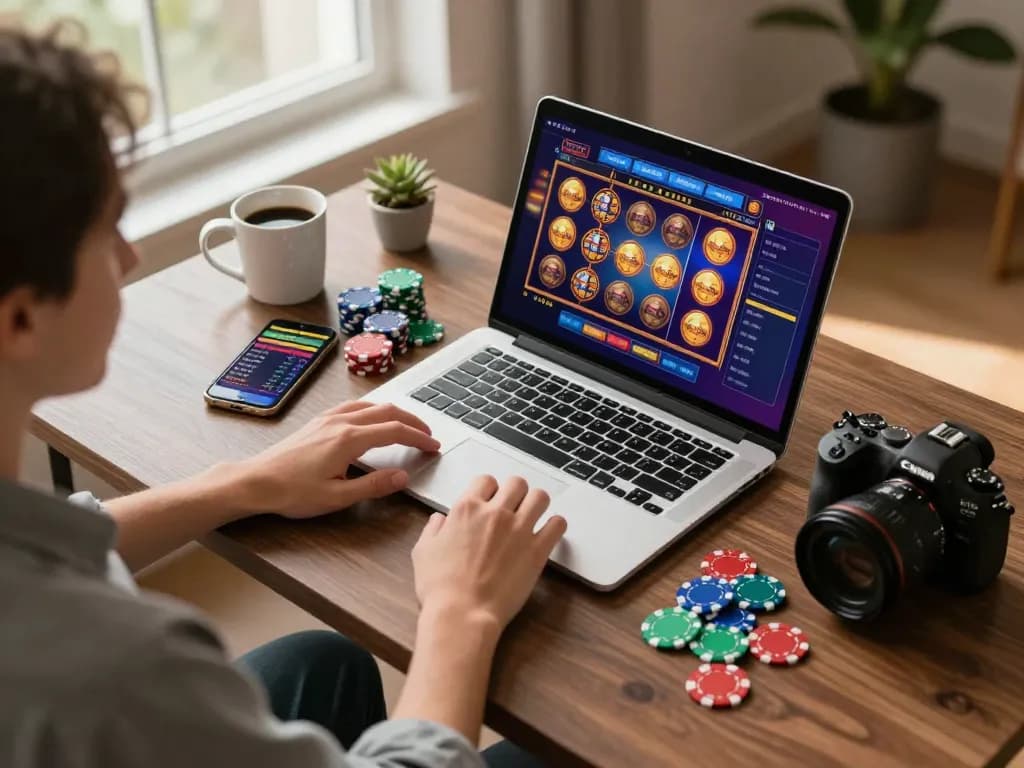 N188 online gaming scene featuring a player engaged with slots and sports betting setup.