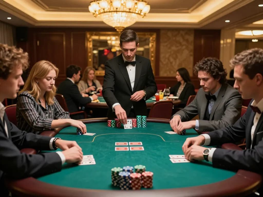 Intense poker game in action at uu88.com casino with engaged players and warm ambient lighting.