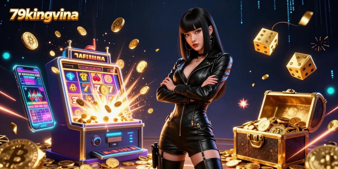 Experience thrilling casino action with 79kingvina as a stunning Asian woman captures the excitement of gambling.
