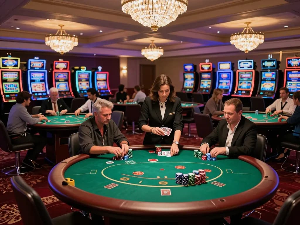 tg88 players enjoying a vibrant poker game at a luxury casino, dynamic atmosphere