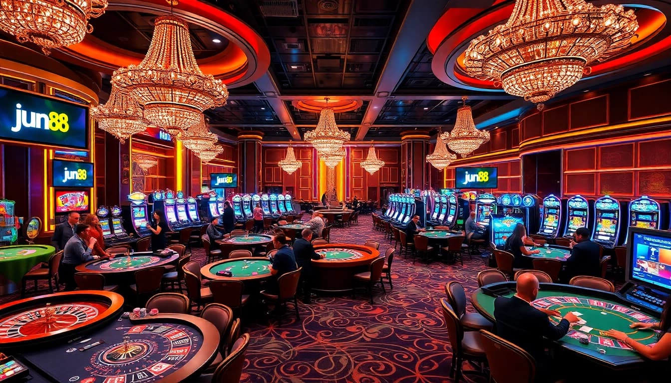 Experience the thrill of gambling at jun 88, featuring vibrant casino tables and exciting gameplay.