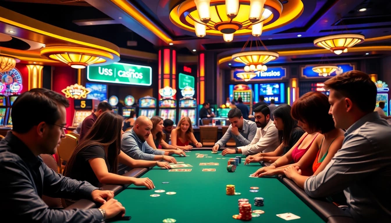 Players enjoying various games at a Non gamstop casino in a vibrant setting.