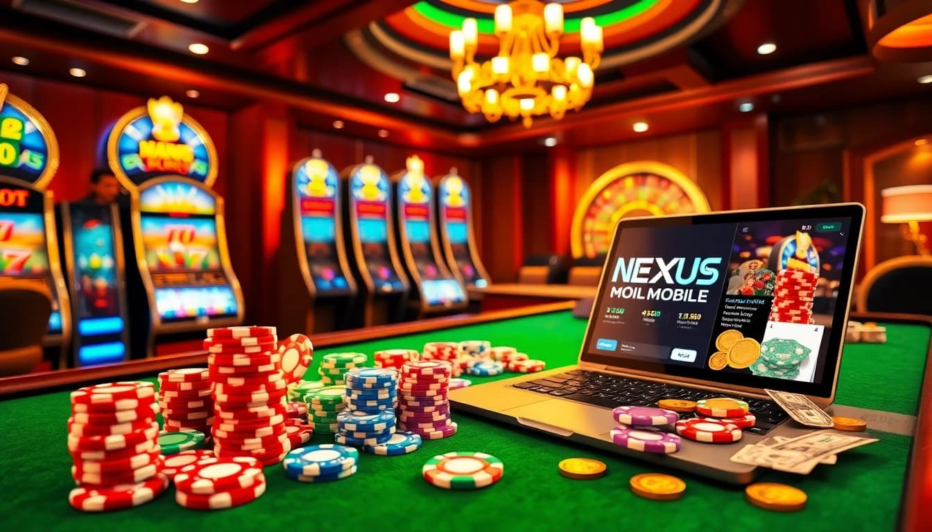 Experience pg slot gaming excitement with vibrant slot machines and poker chips in a luxurious casino setting.