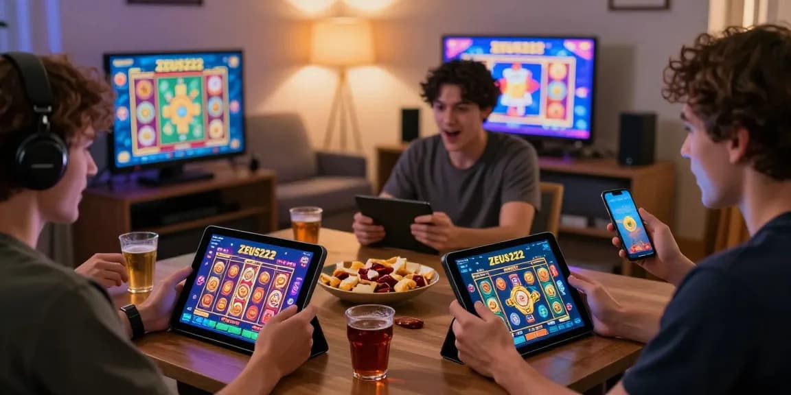 Players enjoying online slots with the ZEUS222 app in a cozy gaming environment.
