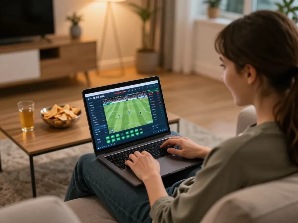 Engaging home sports betting scene featuring a person betting with giường bệnh nhân decor, showcasing excitement and responsible gambling.