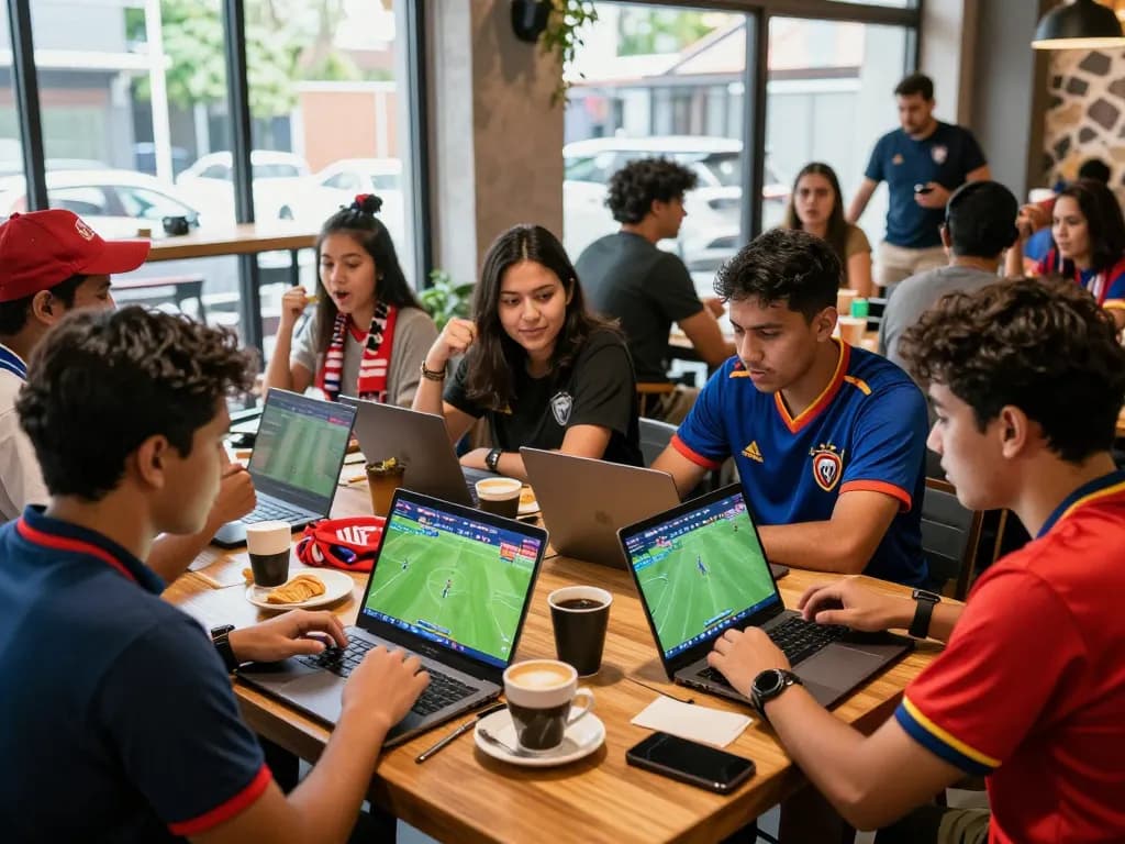 Soi kèo bóng đá Việt Nam enthusiasts analyzing match odds in a sports café.