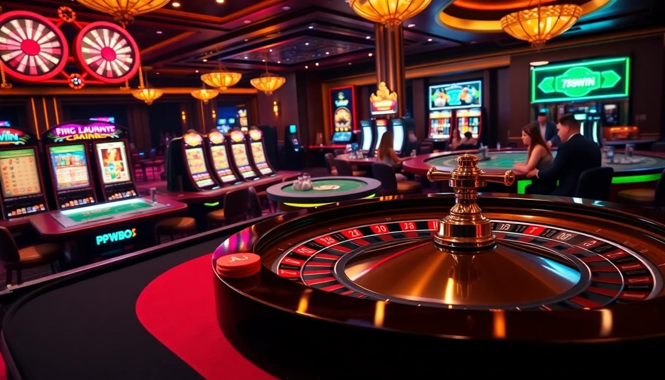Gamble big at 789win.com with vibrant scenes of roulette, slot machines, and poker tables.