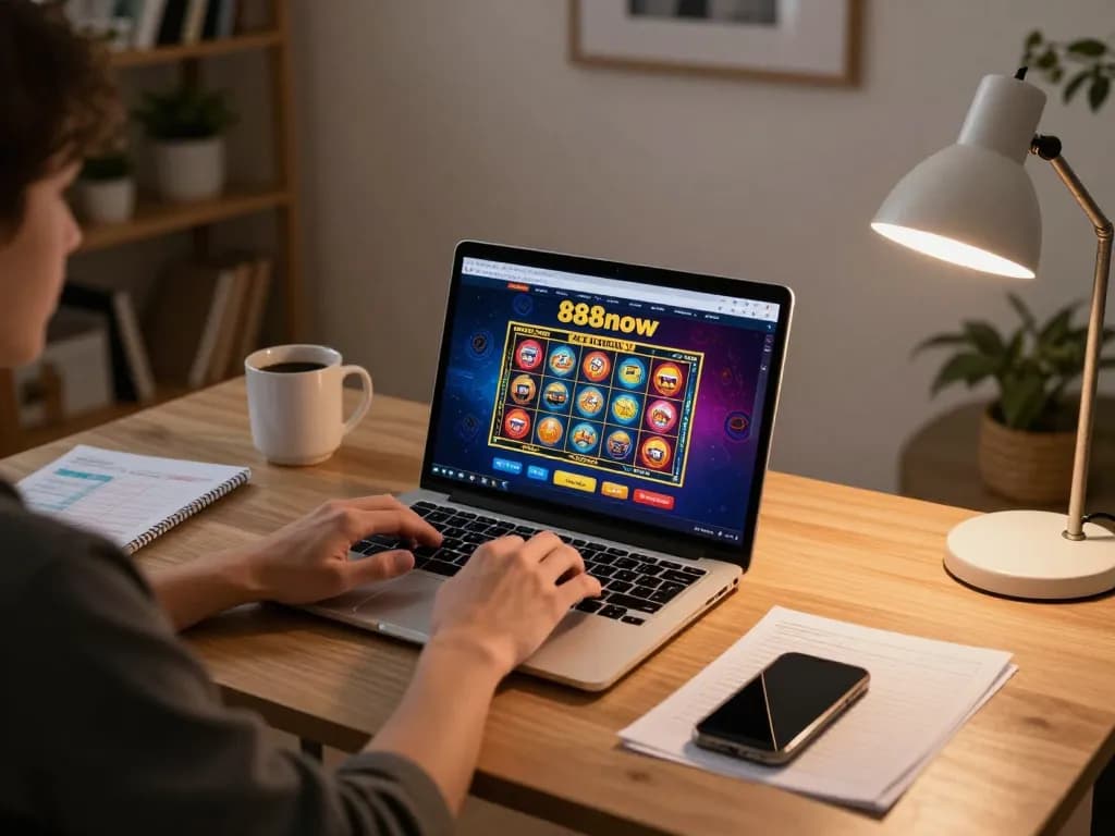 Play exciting games at 888now during a relaxed online gaming session at home