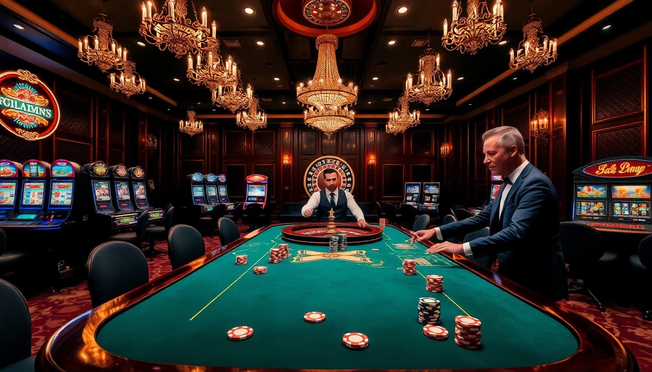Experience thrilling gameplay at F168 Casino with vibrant poker chips and illuminated slot machines.