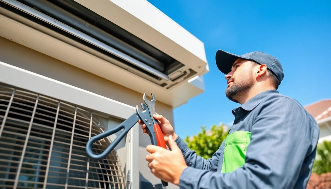 Expert conducting hvac repair north salem on outdoor air conditioning unit, ensuring home comfort.