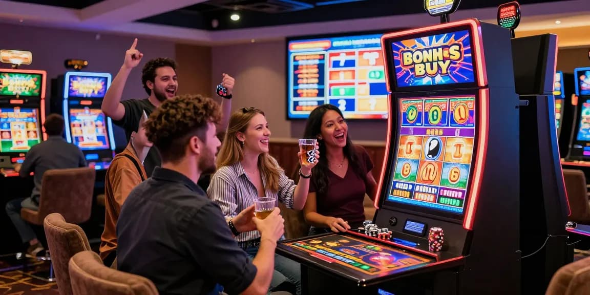 Explore Bonus Buy Slots excitement at https://oxfordbedbreakfast.co.uk/ with engaging players and vibrant casino lights.