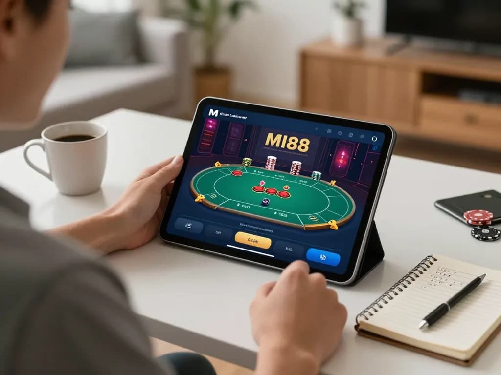 Engaging with the MI88 app for online betting while practicing responsible gambling at home.