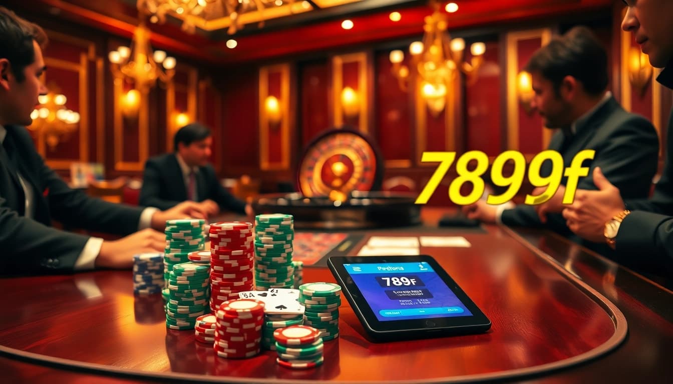 Players enjoying a high-stakes poker game at 789f casino, showcasing excitement and luxury.