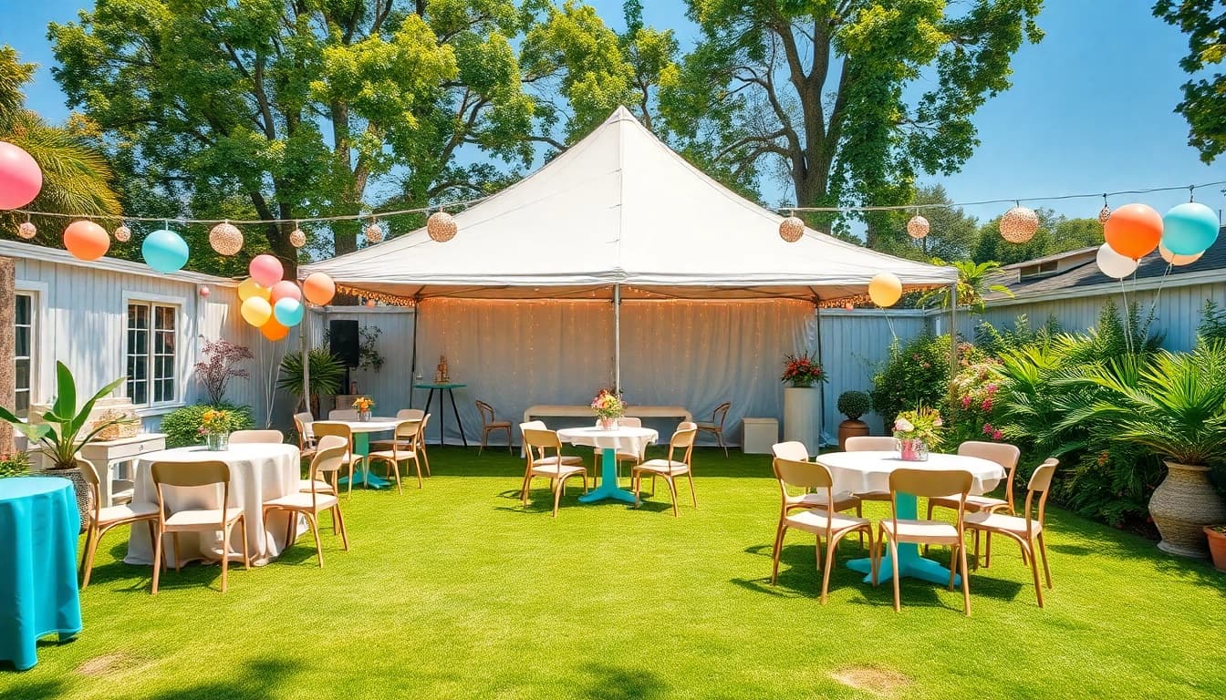 Find stunning decoration and party layouts with Party Rentals Near Me showcased prominently.