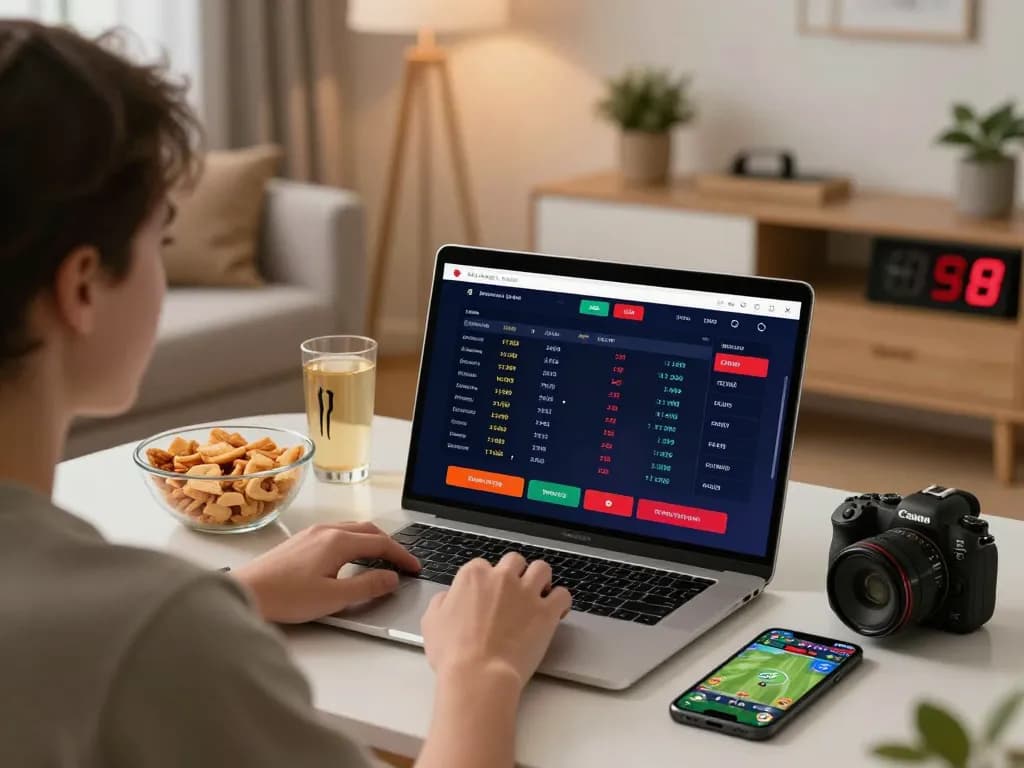 Engaged user exploring 1gom online betting platform from a cozy home setup.