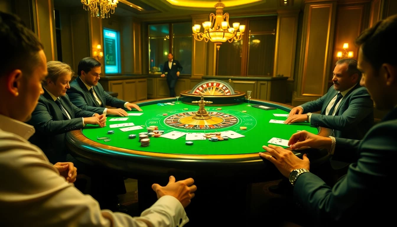 Exciting gameplay at B52 Club with poker chips and cards on a luxurious table.