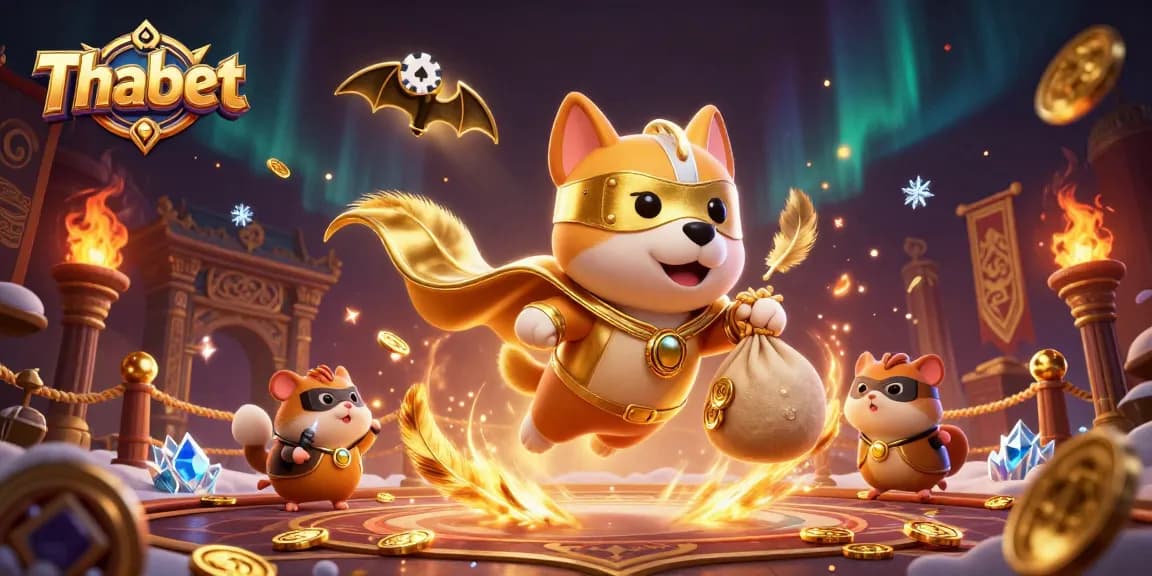 Thabet's superhero dog gathers gold coins in this vibrant casino-themed illustration.