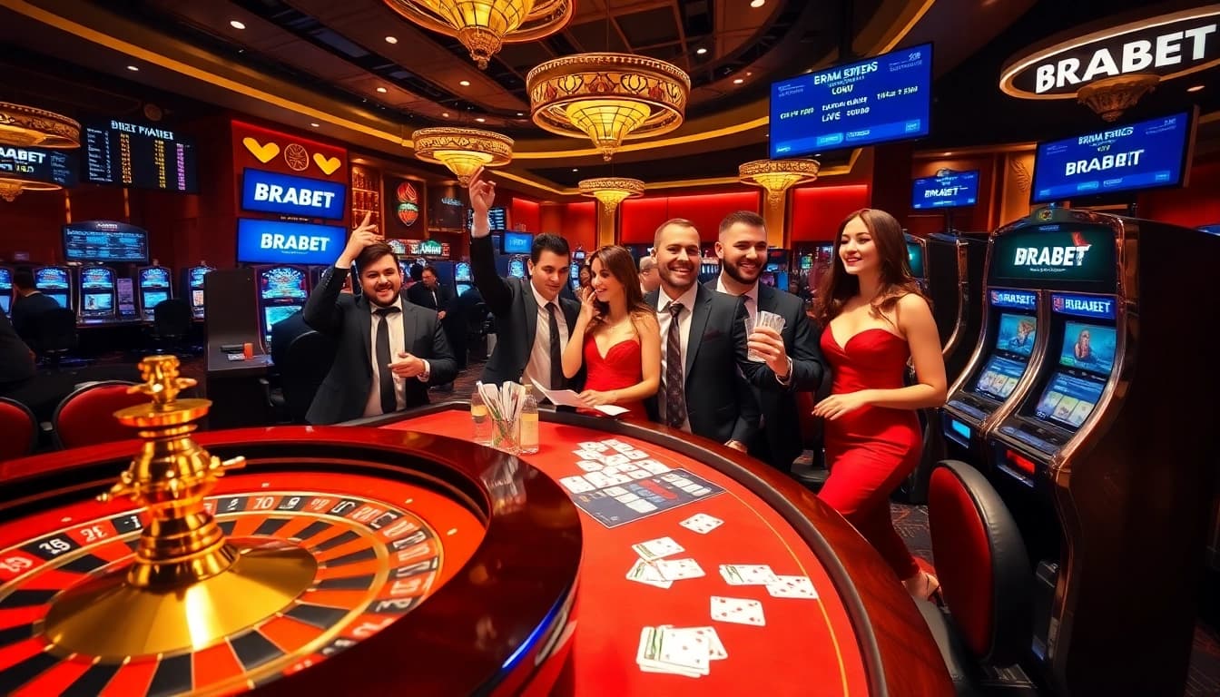 Experience excitement at BRABET with a vibrant casino scene featuring roulette and poker.