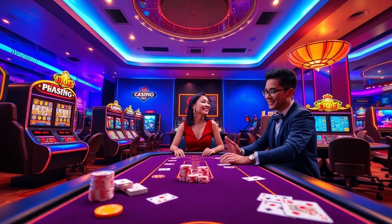 UU88 Casino gaming experience with vibrant digital slots and poker tables.