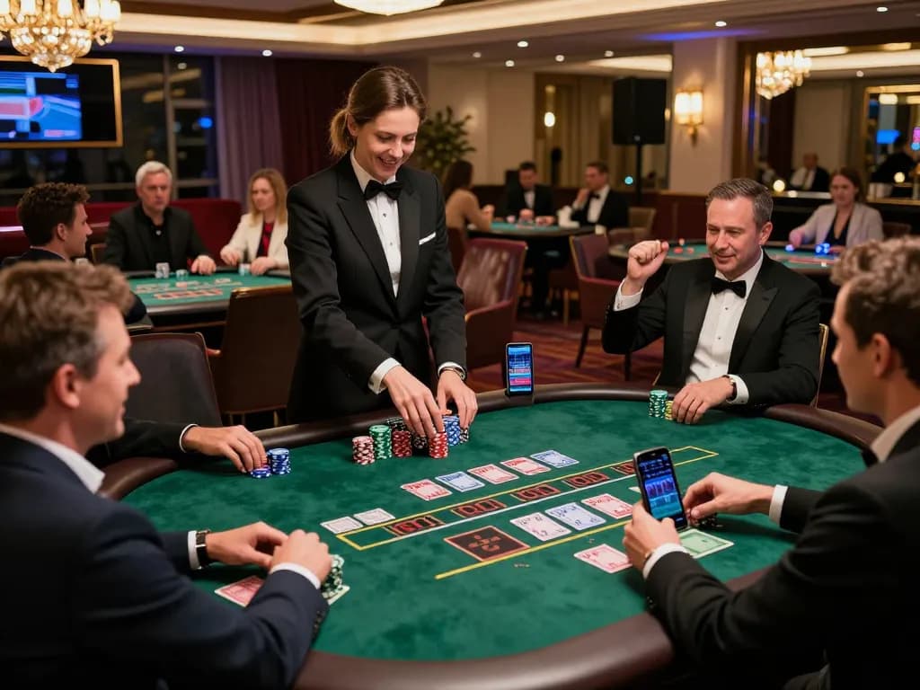 Exciting baccarat site experience showcasing vibrant players and live dealers at elegant casino tables.
