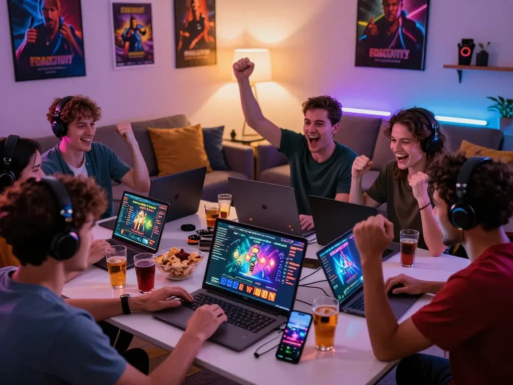 Excited players engaging with the 399W online gaming platform in a lively atmosphere.