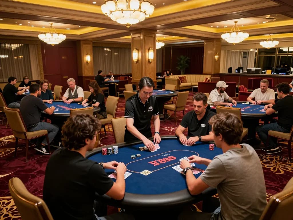 Players engaging in strategic poker gameplay at FB88's luxury casino.
